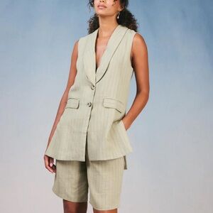 CURRENT AIR STRIPED SHAWL COLLAR VEST.